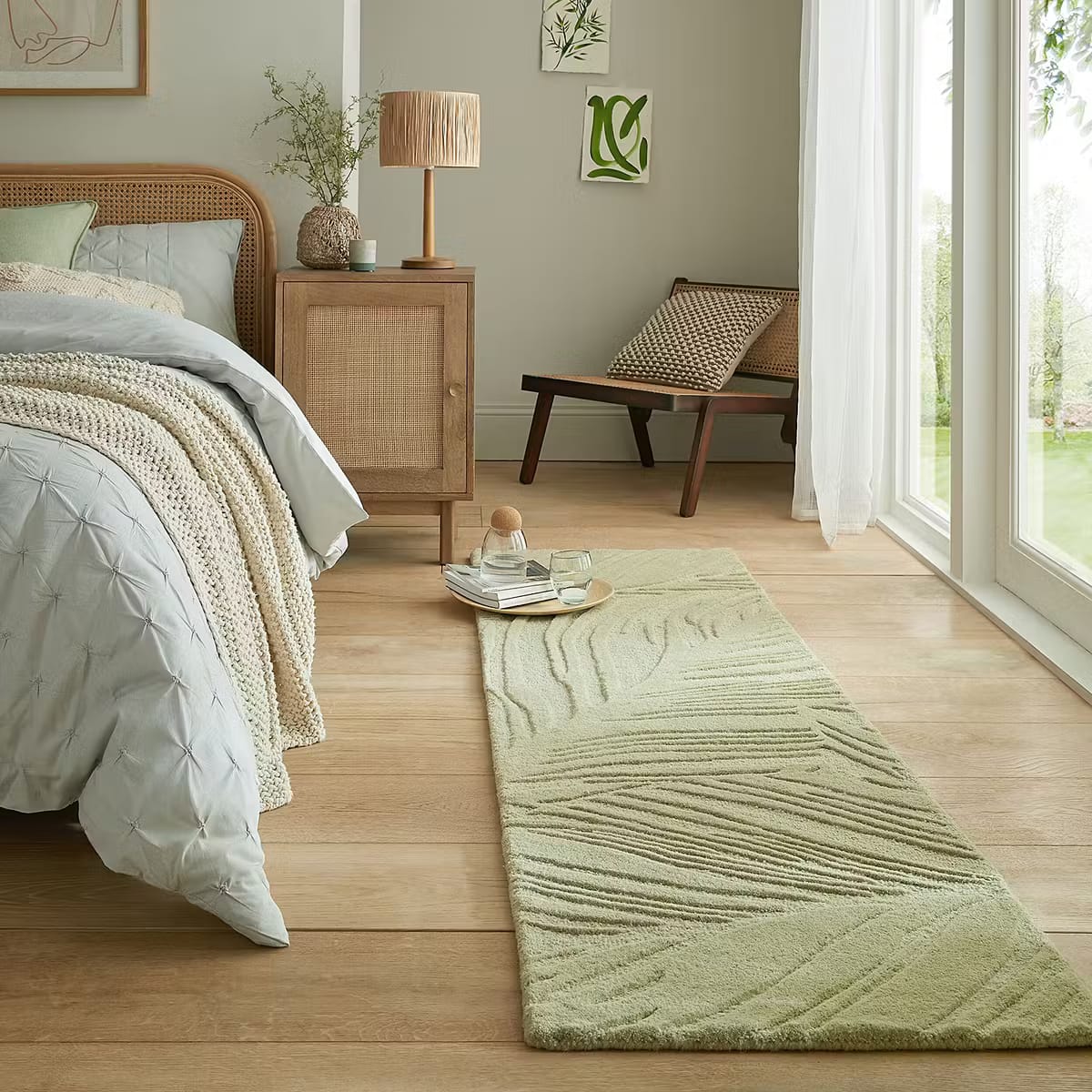 Botanical Leaf Oliv Green High-Low Wool Rug view 8