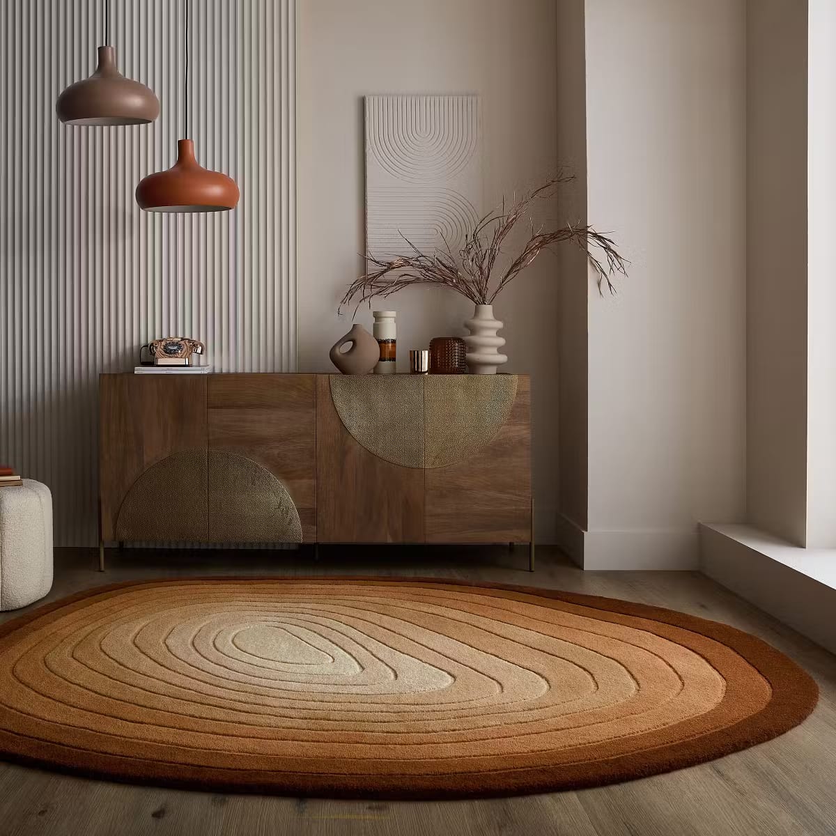 Modern Organic Abstract Hand-Tufted Wool Rug - Brown & Beige view 2