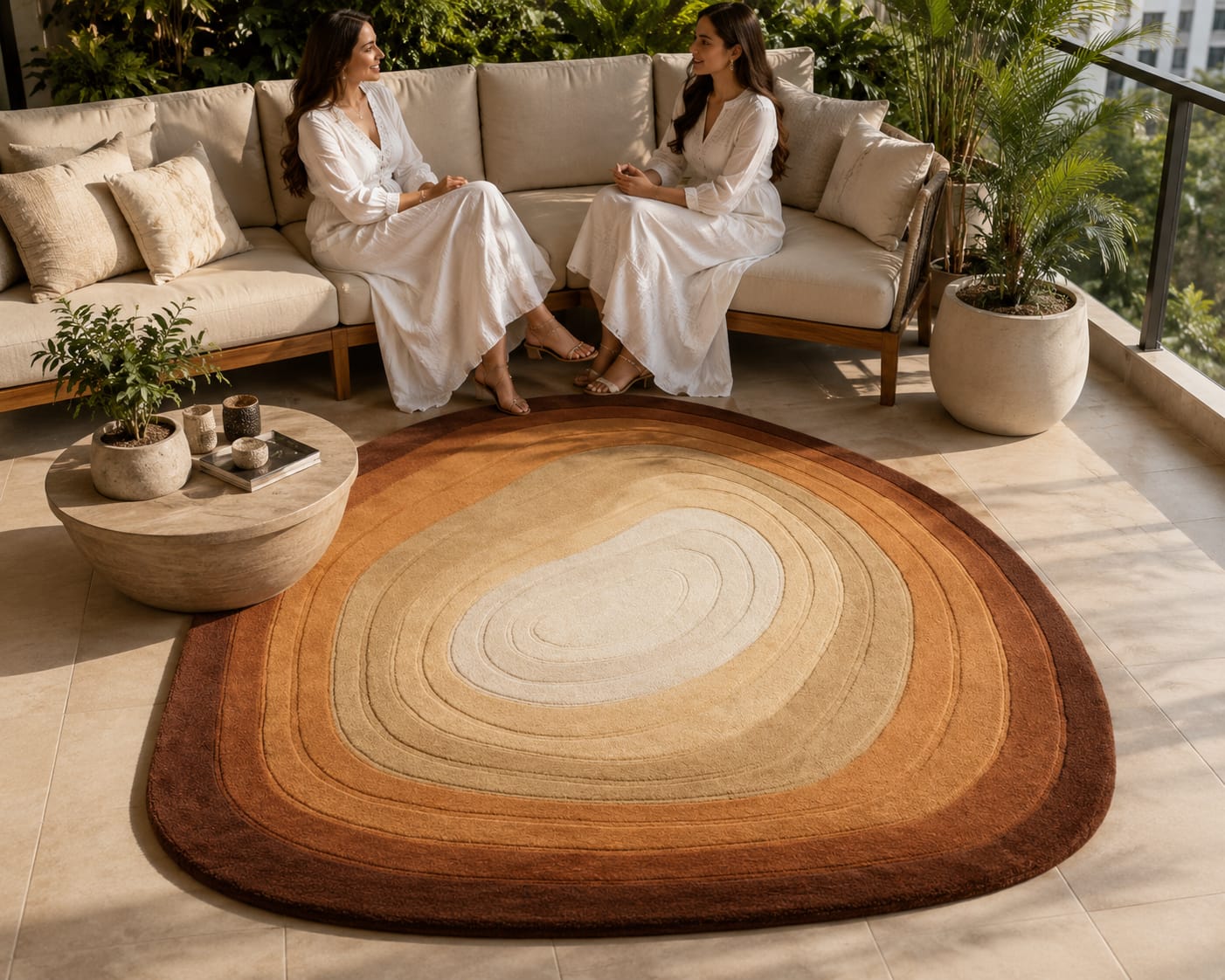Modern Organic Abstract Hand-Tufted Wool Rug - Brown & Beige view 7