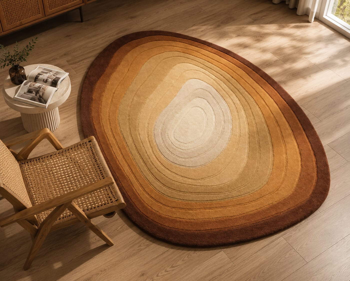 Modern Organic Abstract Hand-Tufted Wool Rug - Brown & Beige view 8