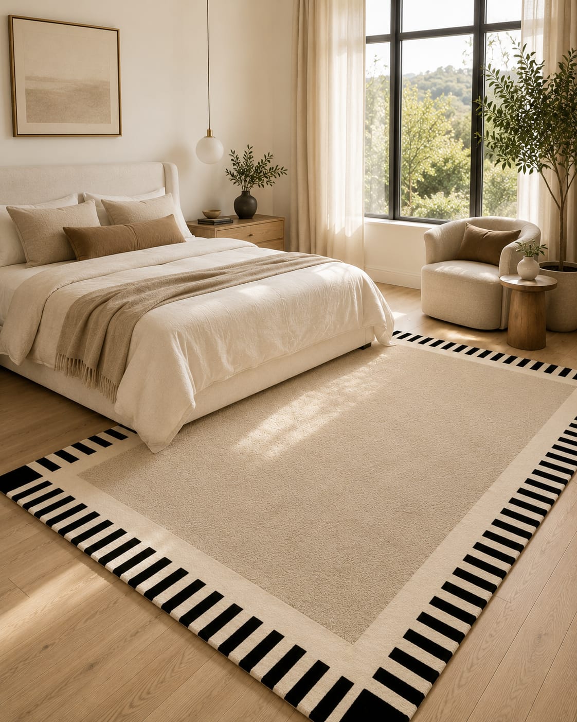 Minimal Stripe Wool Rug - Handmade in Bhadohi view 5