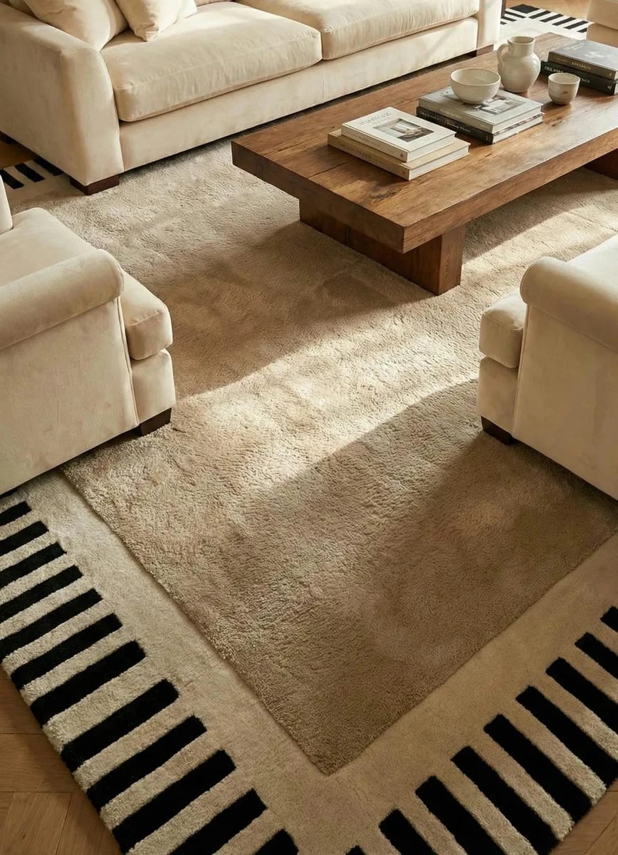 Minimal Stripe Wool Rug - Handmade in Bhadohi view 6