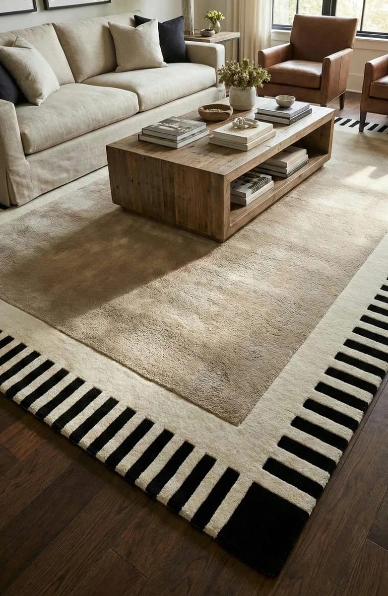 Minimal Stripe Wool Rug - Handmade in Bhadohi view 7