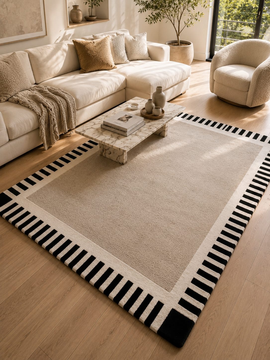 Minimal Stripe Wool Rug - Handmade in Bhadohi view 4