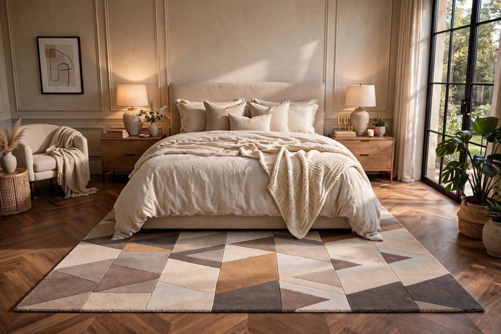 Aurelia - Modern Geometric Hand-Tufted Wool Rug in Taupe, Grey & Camel handmade carpet by Zorra Carpet