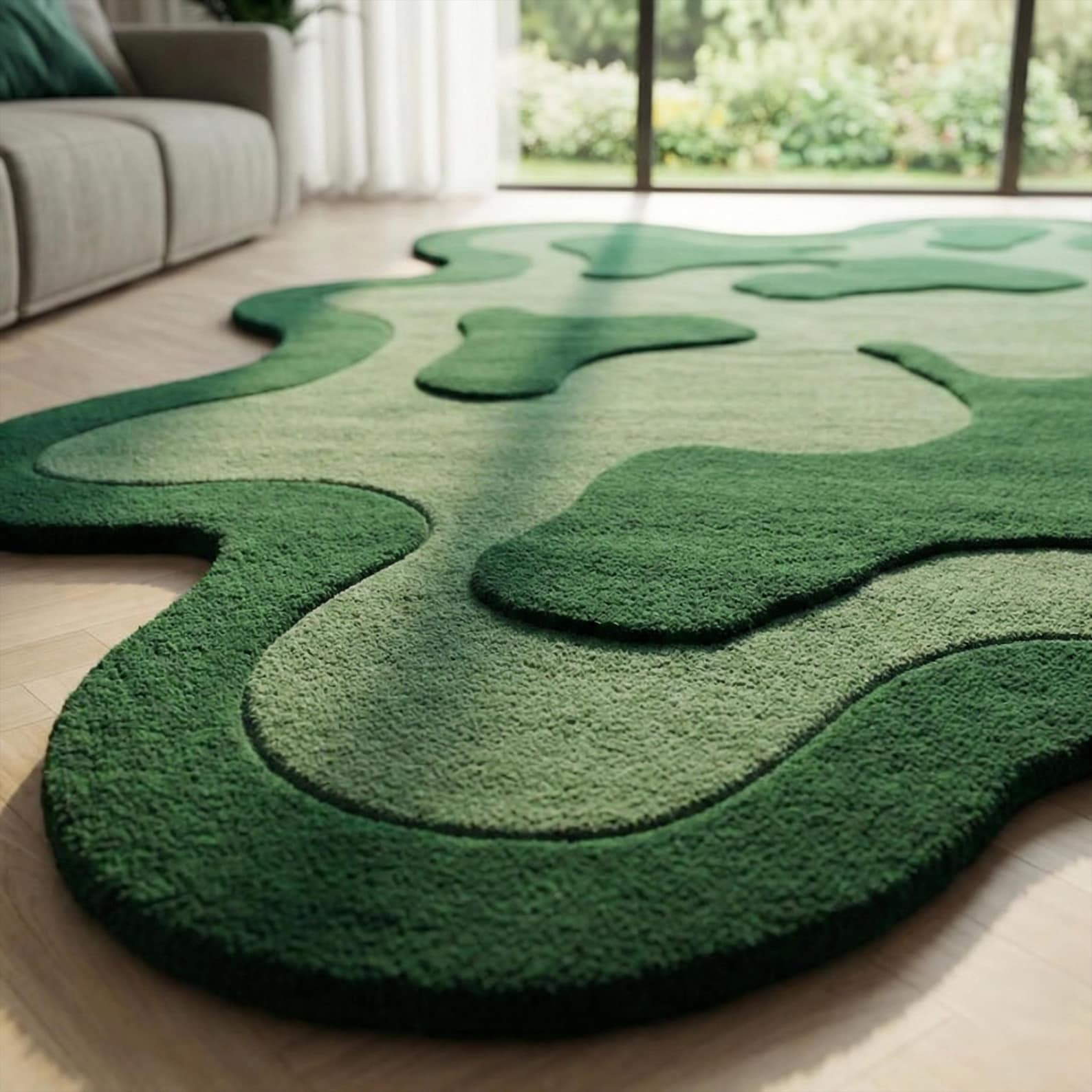 Verde Flow - Irregular Organic Shape Hand-Tufted Wool Rug in Forest Green handmade carpet by Zorra Carpet