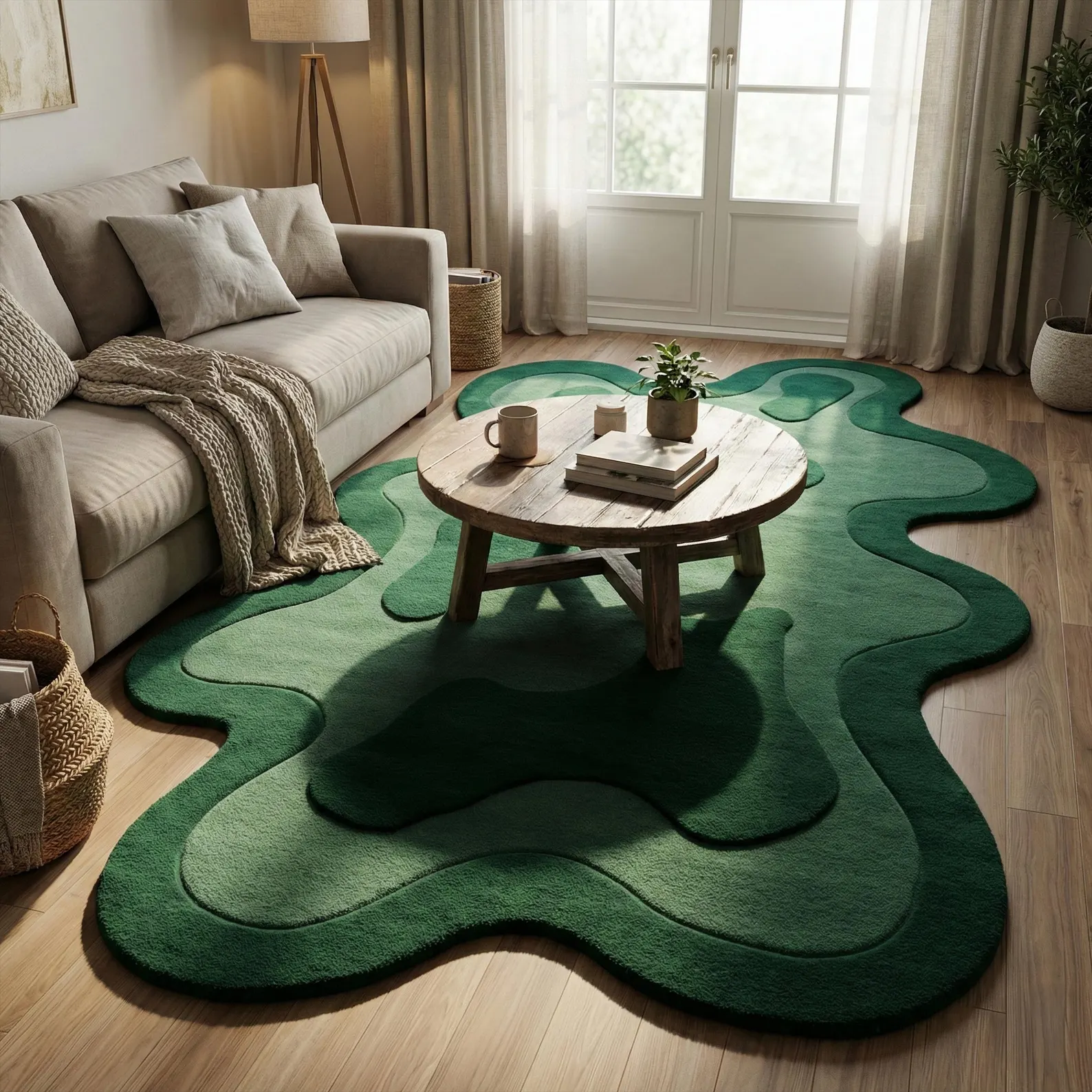 Verde Flow - Irregular Organic Shape Hand-Tufted Wool Rug in Forest Green handmade carpet by Zorra Carpet