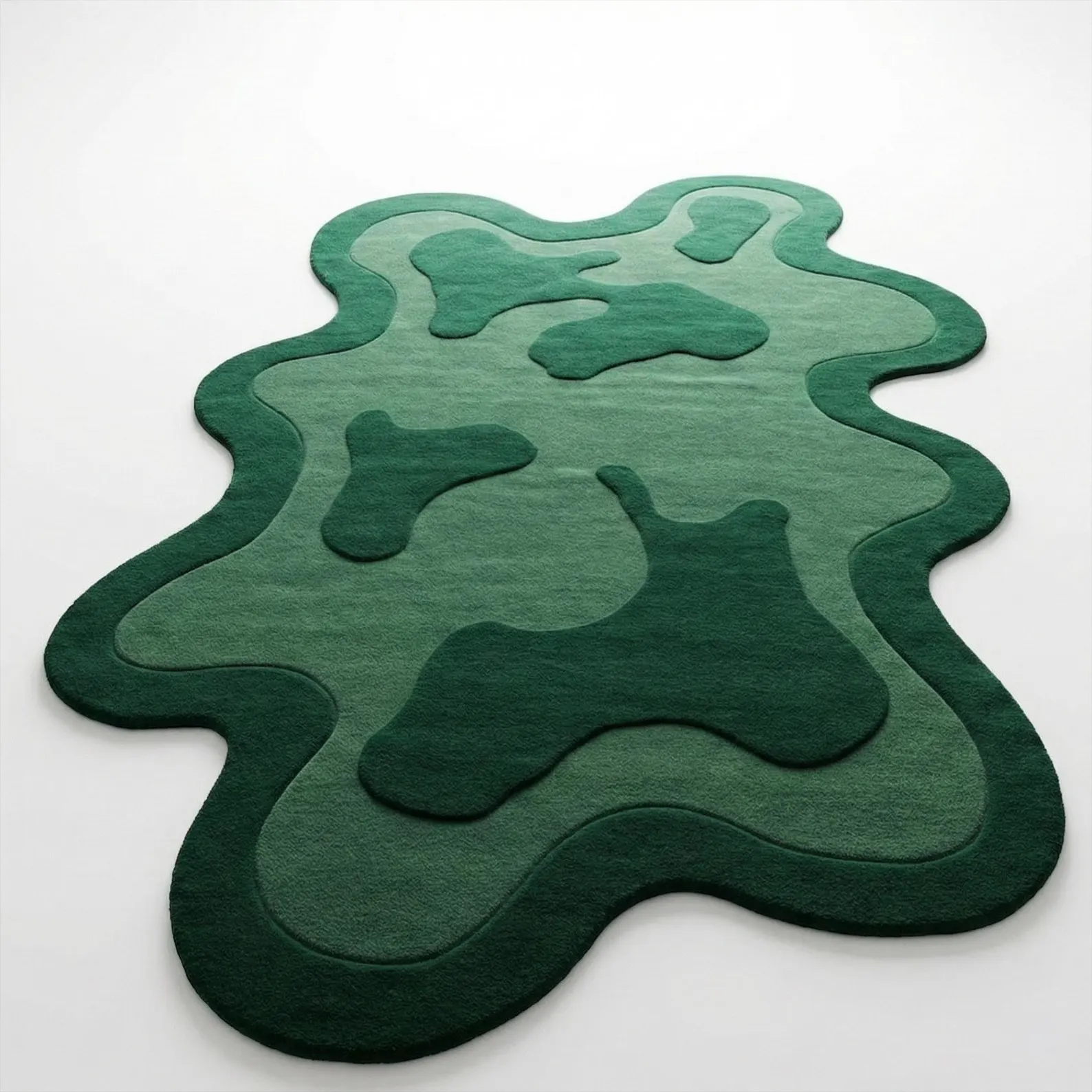 Verde Flow-Irregular Organic Shape Hand-Tufted Wool Rug in Forest Green