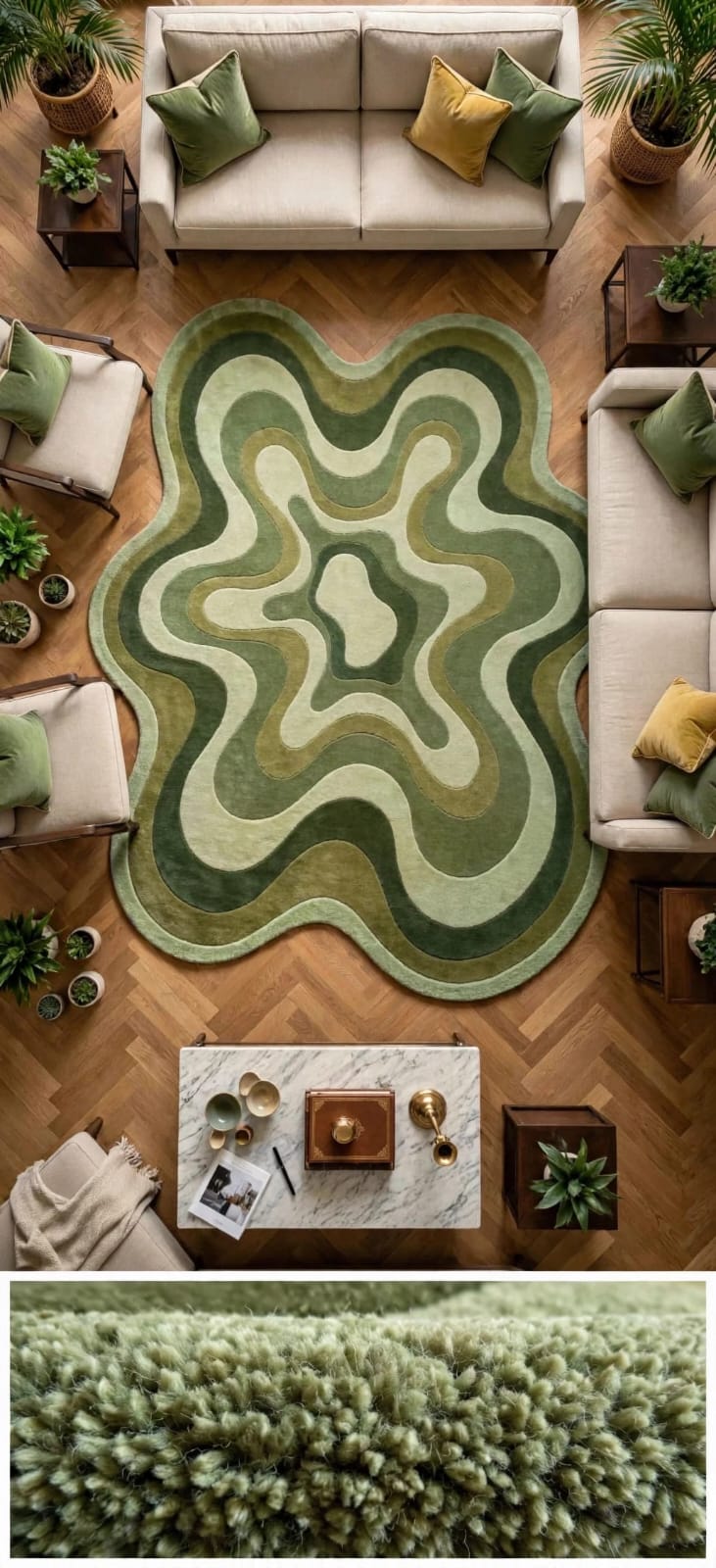 Zora Verdant Flow Irregular-Green Wool Rug view 4