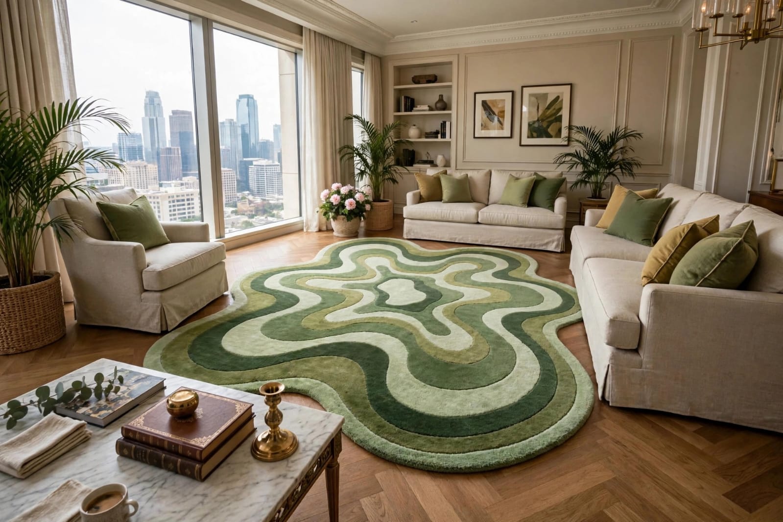Zora Verdant Flow Irregular-Green Wool Rug view 5