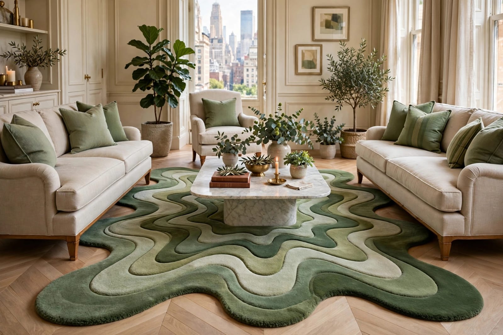 Zora Verdant Flow Irregular-Green Wool Rug view 6