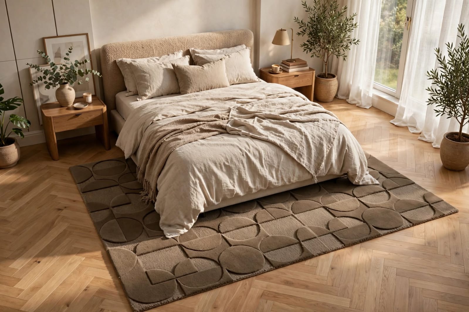 Geometric Hand Tufted Wool Rug - Modern Mid Century Circle High-low-Pattern Area Rug for Living Room Bedroom rug, handmade carpet by Zorra Carpet