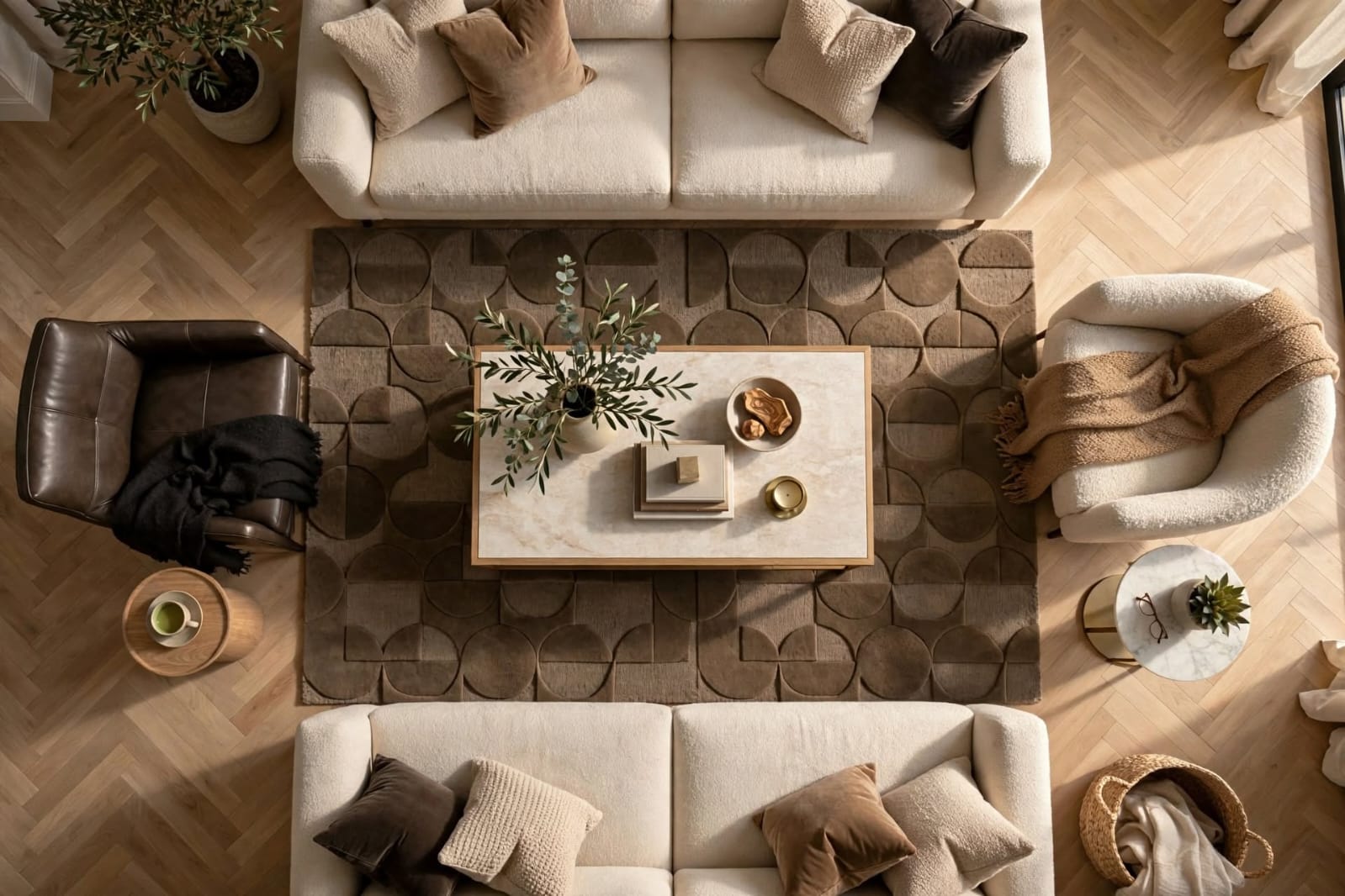 Zora Brown Mid-Century Circle Wool Rug view 7