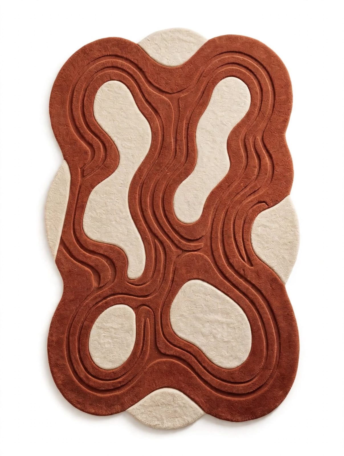 Zora Terra Flow Rug - Hand-Tufted Irregular Wool Rug Rust & Ivory