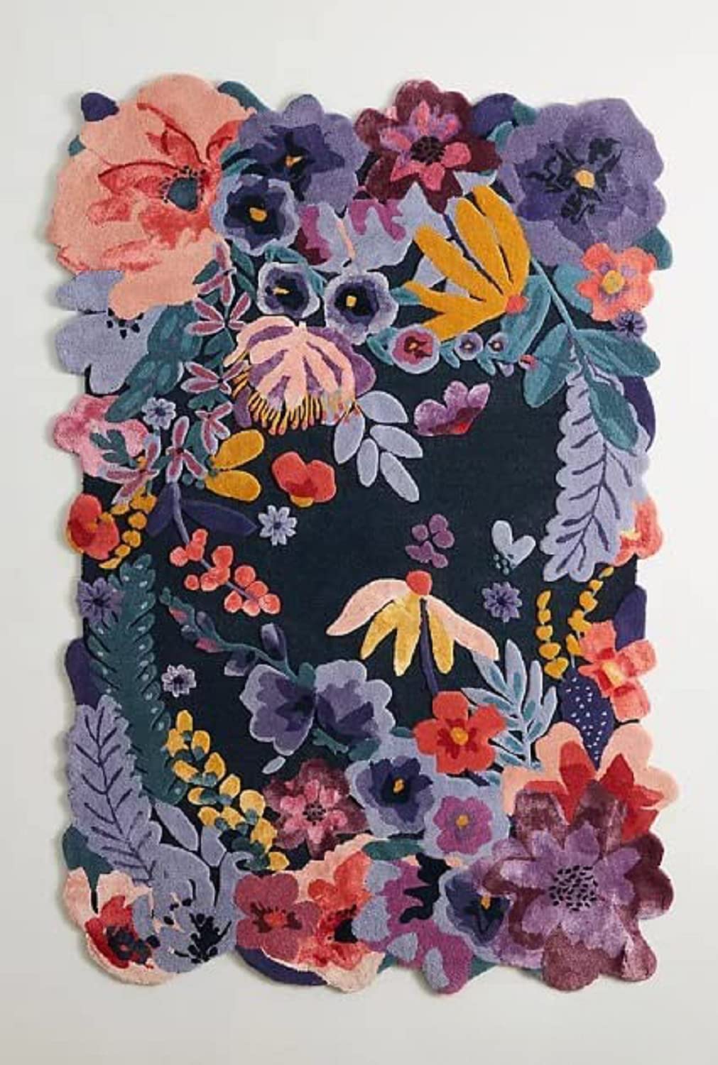 Zora Midnight Garden Rug - Irregular Floral Shape | 100% NZ Wool & Viscose Silk