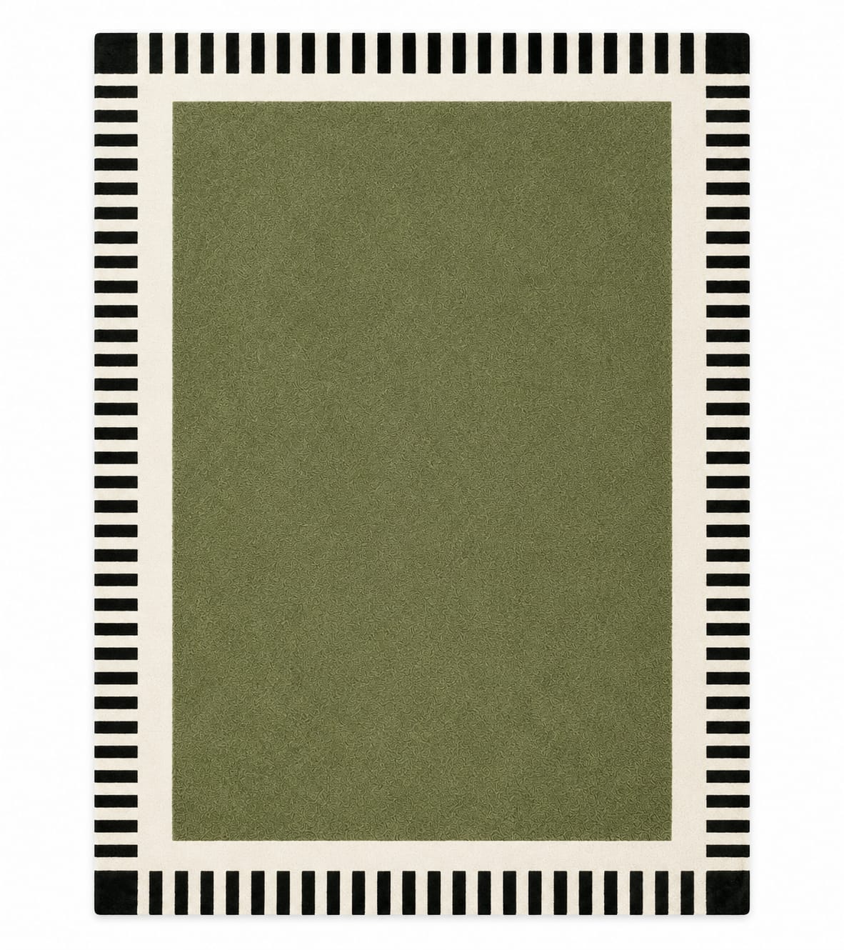 Zora Olive Green Black Striped Border Hand-Tufted Wool Rug