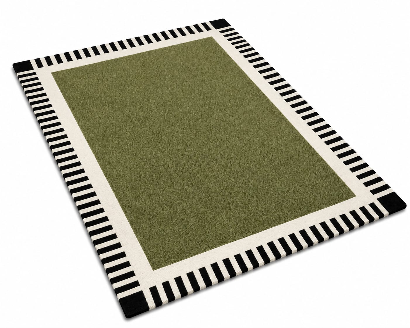 Zora Olive Green Black Striped Border Hand-Tufted Wool Rug view 3