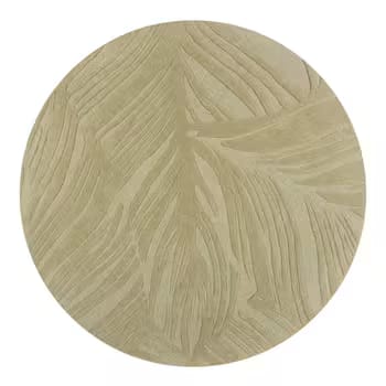 Round Botanical Leaf Oliv Green High-Low Wool Rug