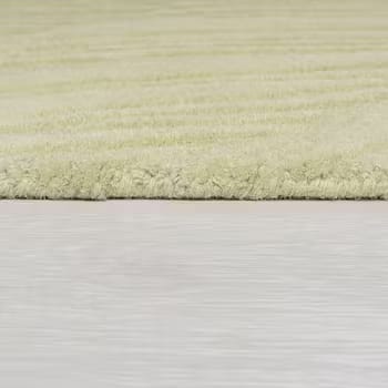 Round Botanical Leaf Oliv Green High-Low Wool Rug view 3