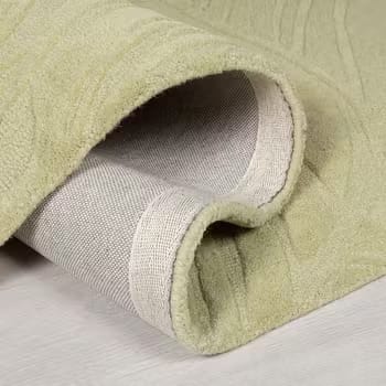 Round Botanical Leaf Oliv Green High-Low Wool Rug view 4
