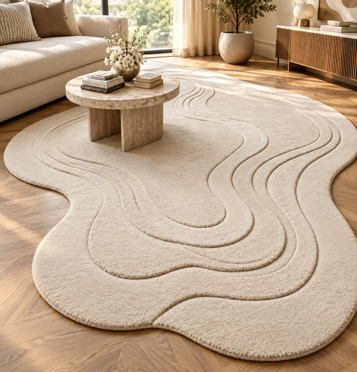 Luxury Hand-Tufted Wool Abstract Wave Rug | Zora Carpet view 3