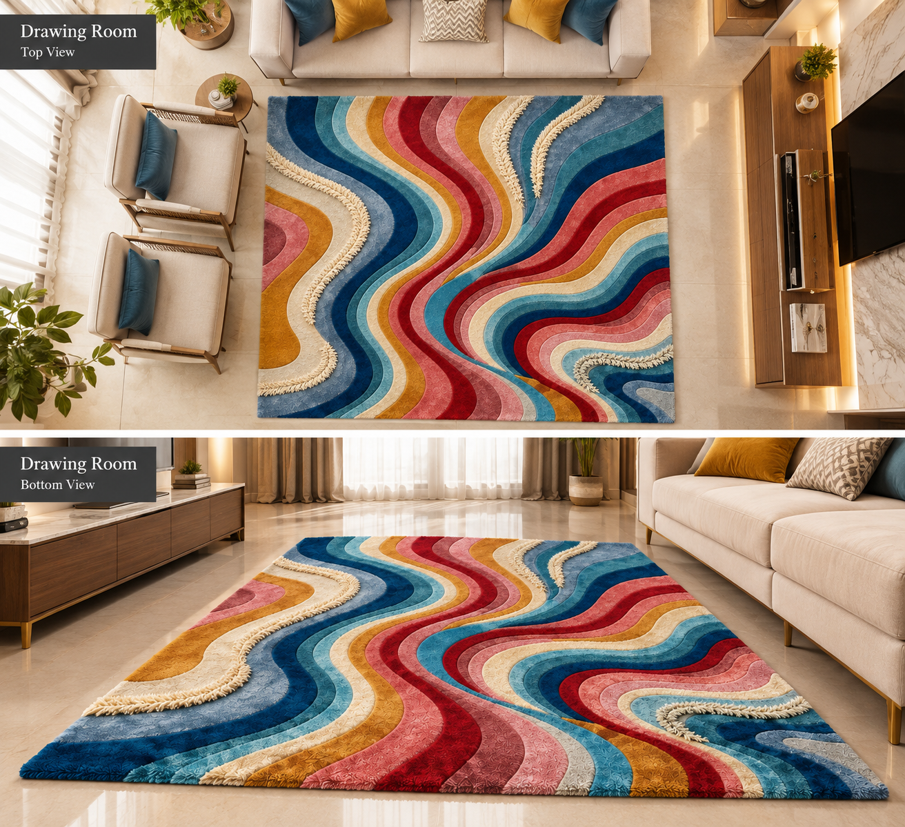 Abstract Flow Wave Wool Rug view 2