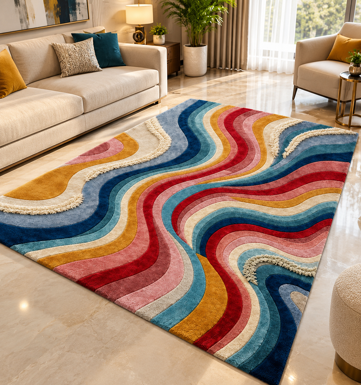 Abstract Flow Wave Wool Rug view 8