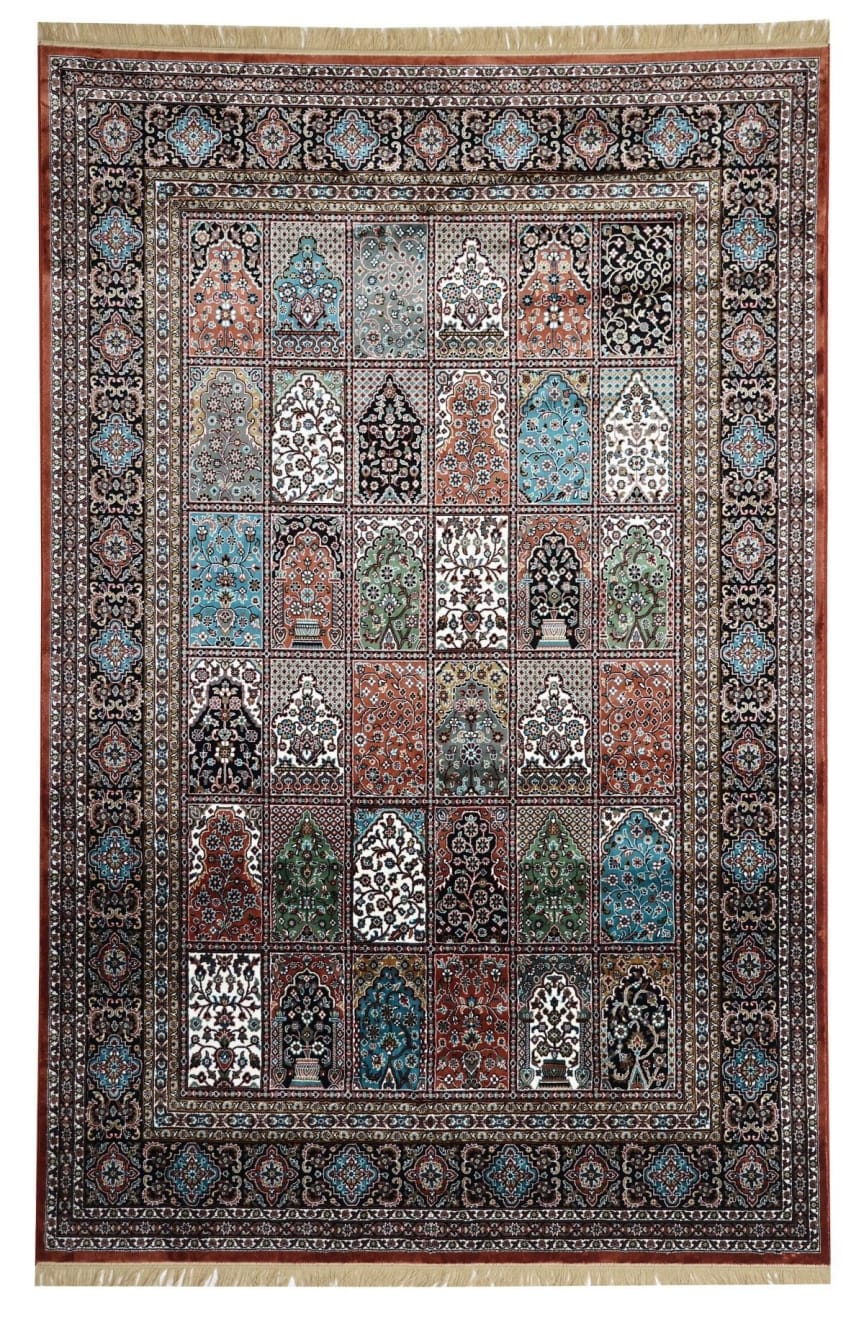 Vintage Persian Luxury Viscose Silk Wool Machine-Made Washable Carpet - Rust
