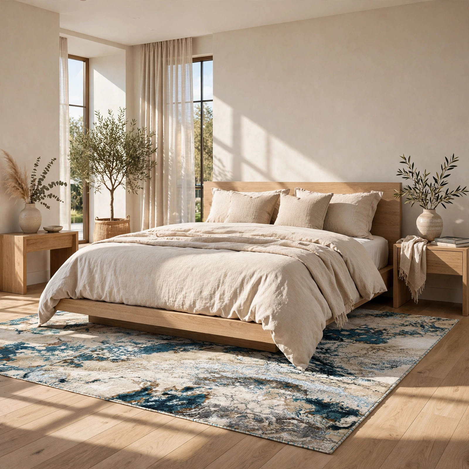Astra-Abstract Marble Art Silk Wool Carpet | Ocean Blue view 2