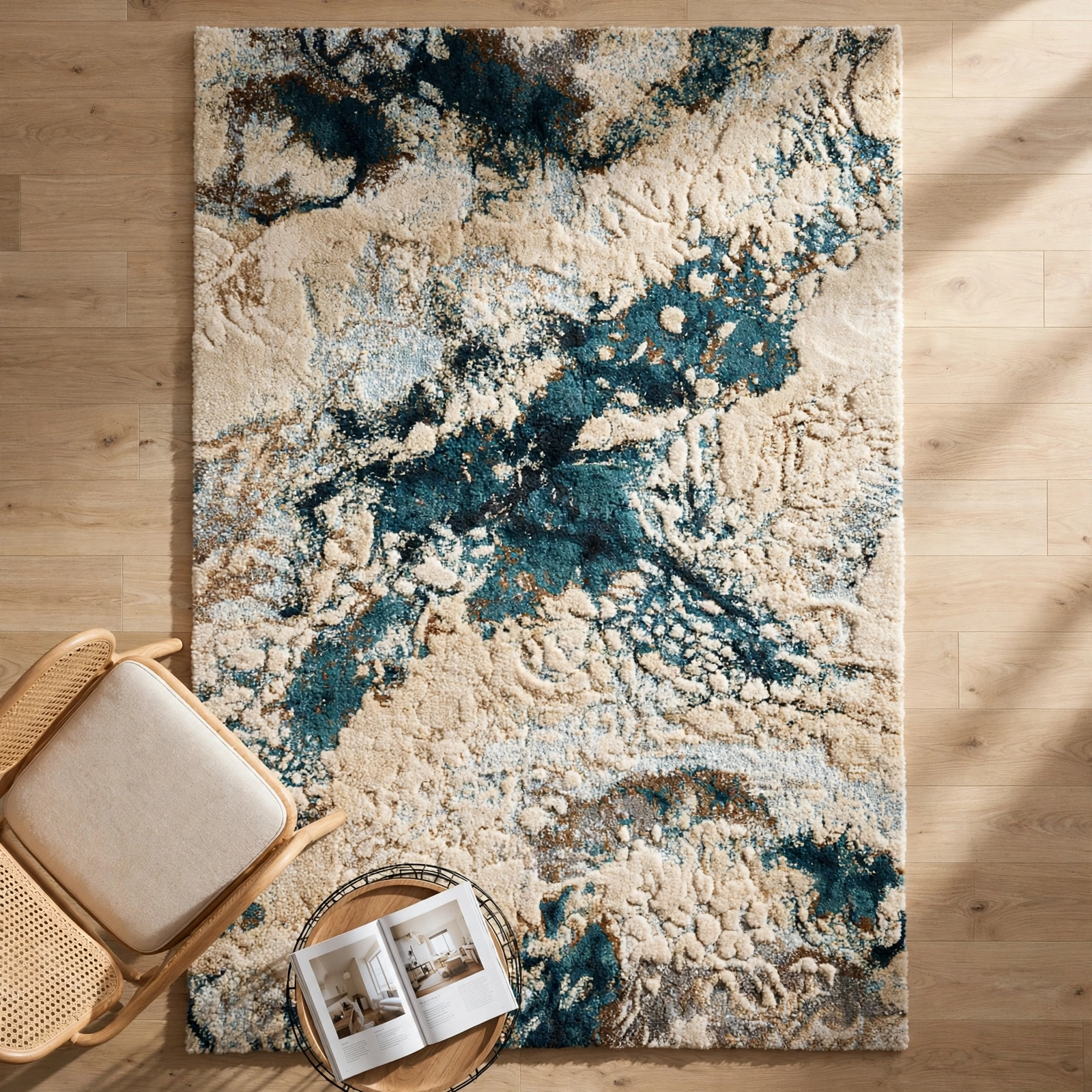 Astra-Abstract Marble Art Silk Wool Carpet | Ocean Blue view 5