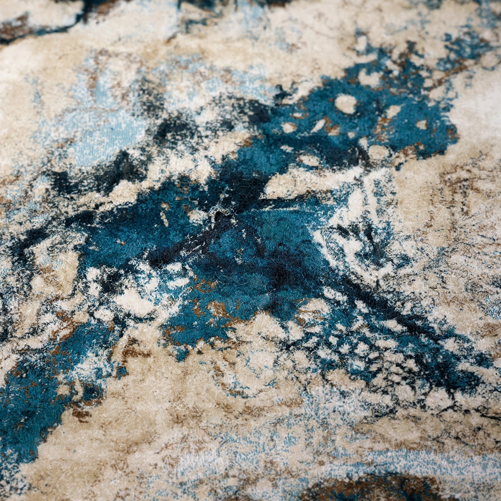 Astra-Abstract Marble Art Silk Wool Carpet | Ocean Blue view 7