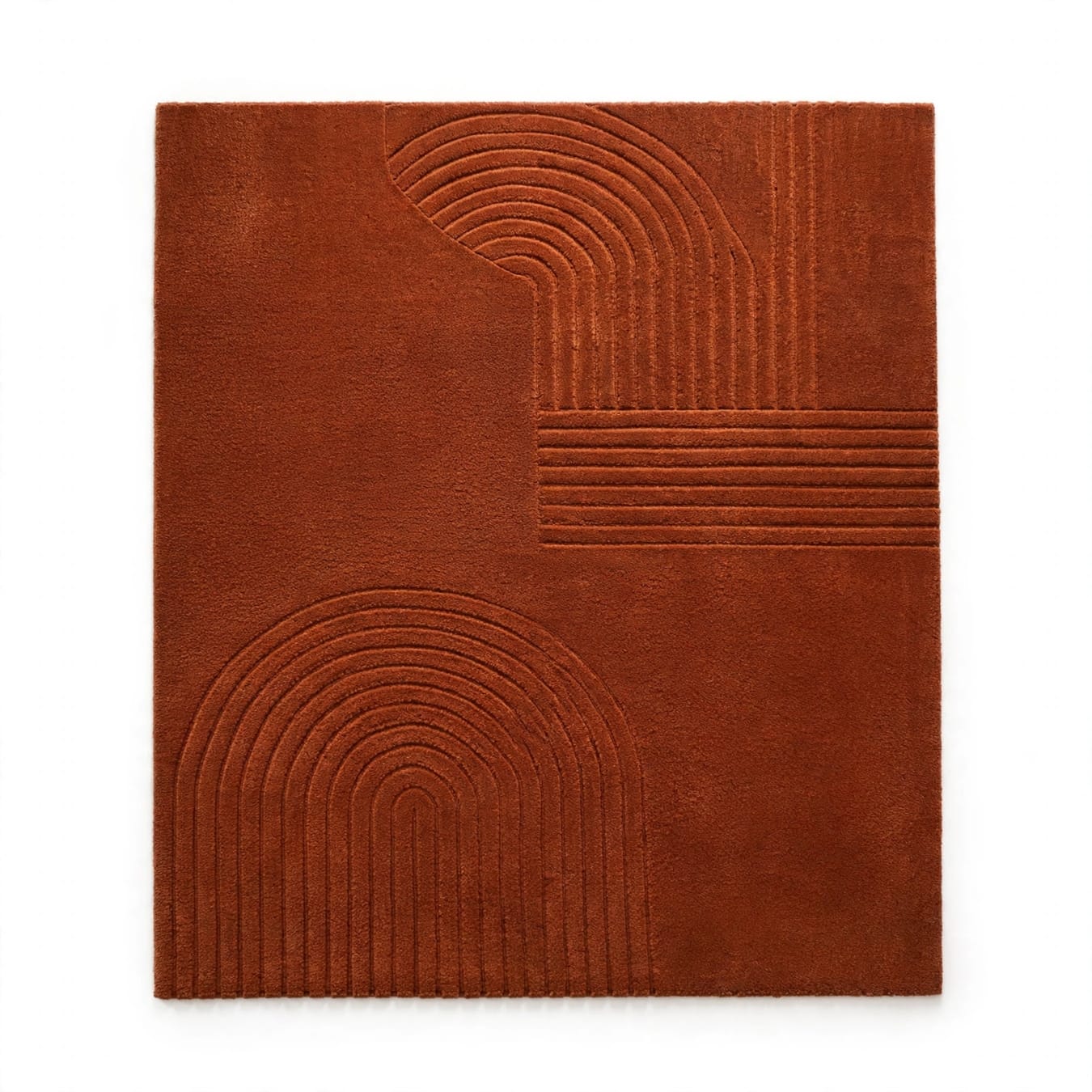 Rust Terracotta Arch Textured Wool Rug