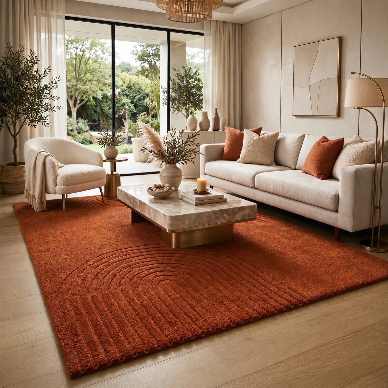 Rust Terracotta Arch Textured Wool Rug view 2