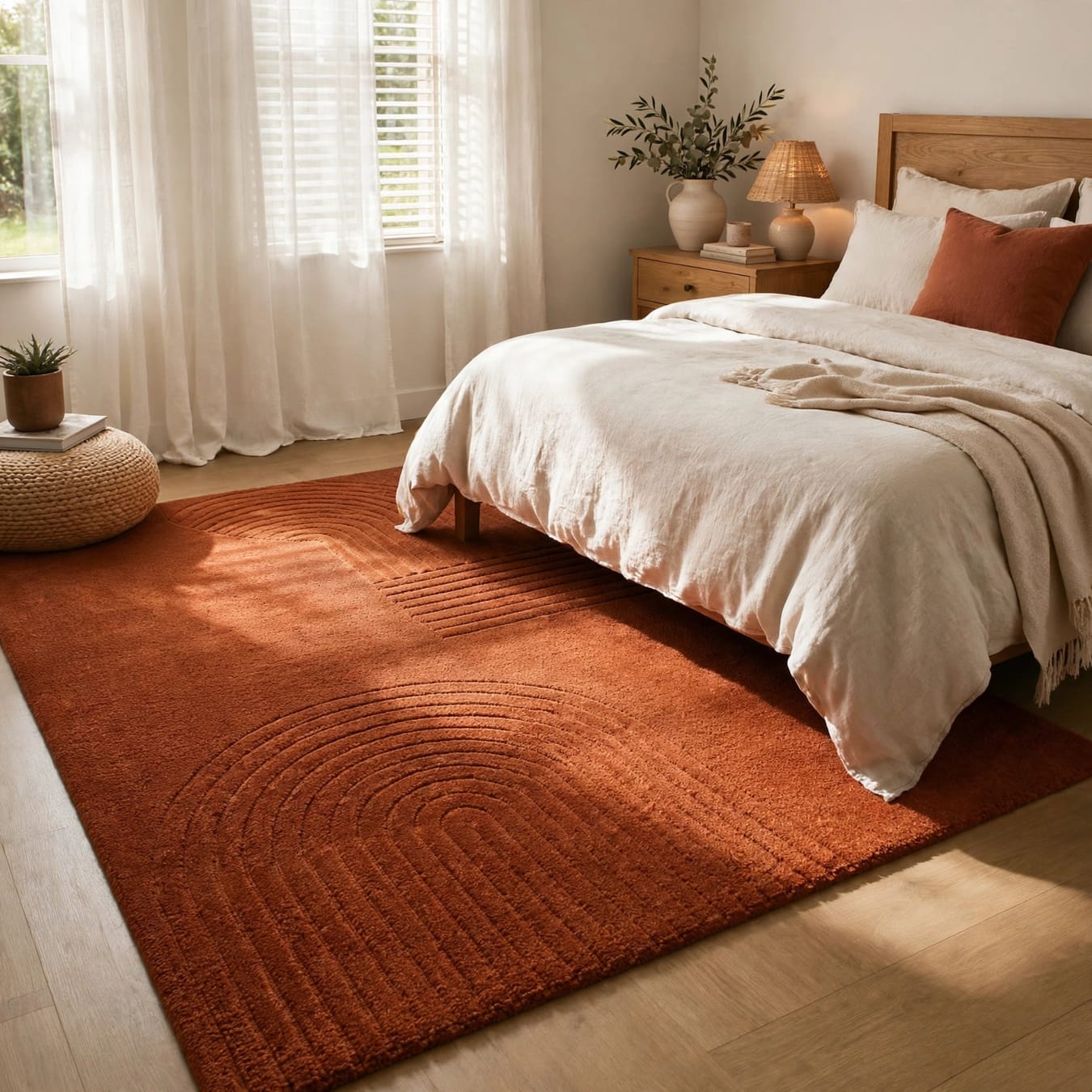 Rust Terracotta Arch Textured Wool Rug view 3
