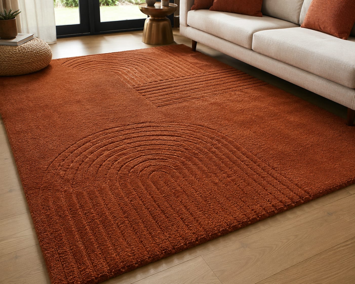 Rust Terracotta Arch Textured Wool Rug view 6