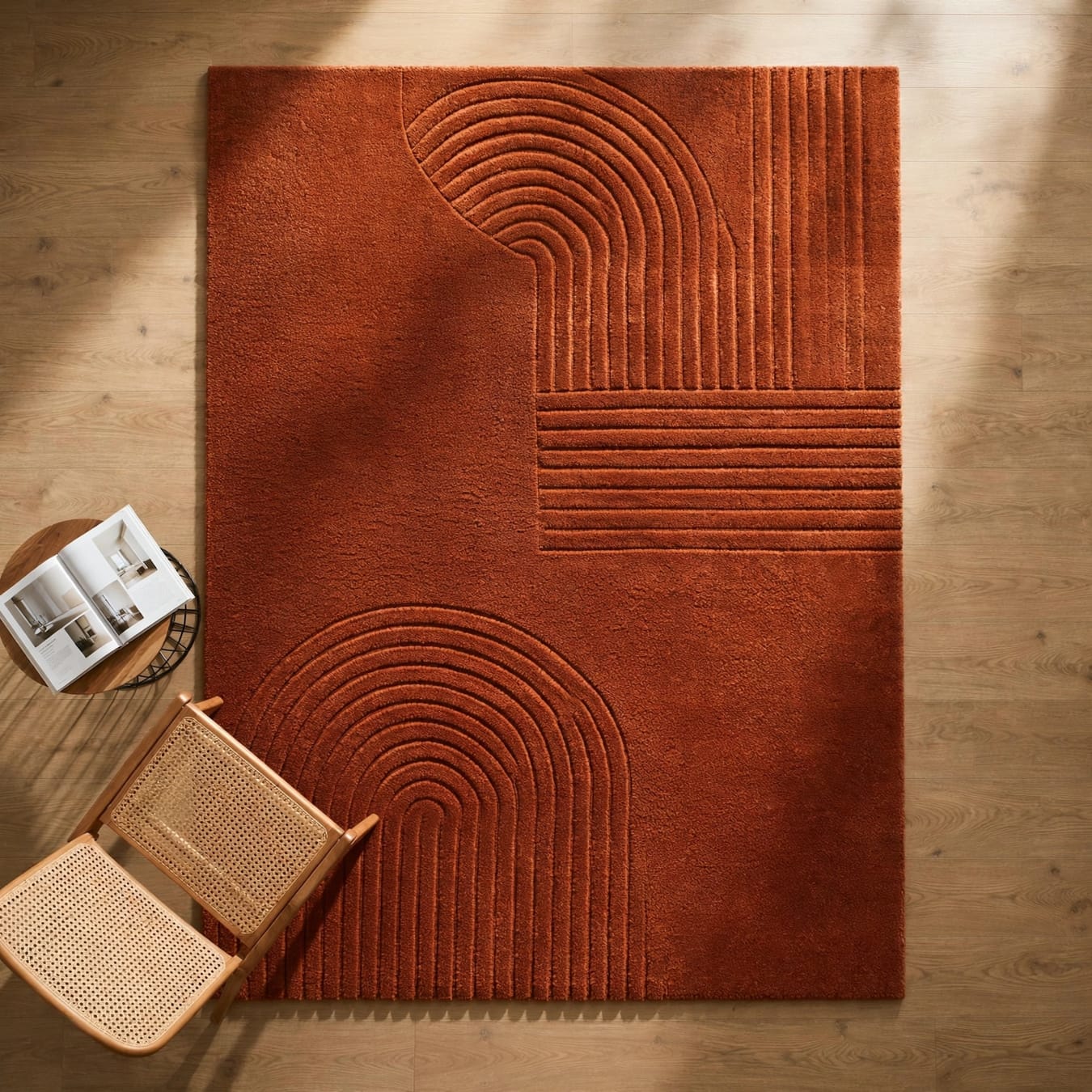 Rust Terracotta Arch Textured Wool Rug view 7