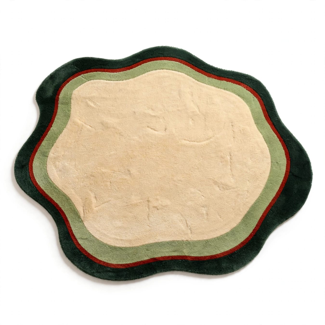 Organic Shape Hand-Tufted Wool Rug - Beige, Green & Red | ZoraCarpet view 7