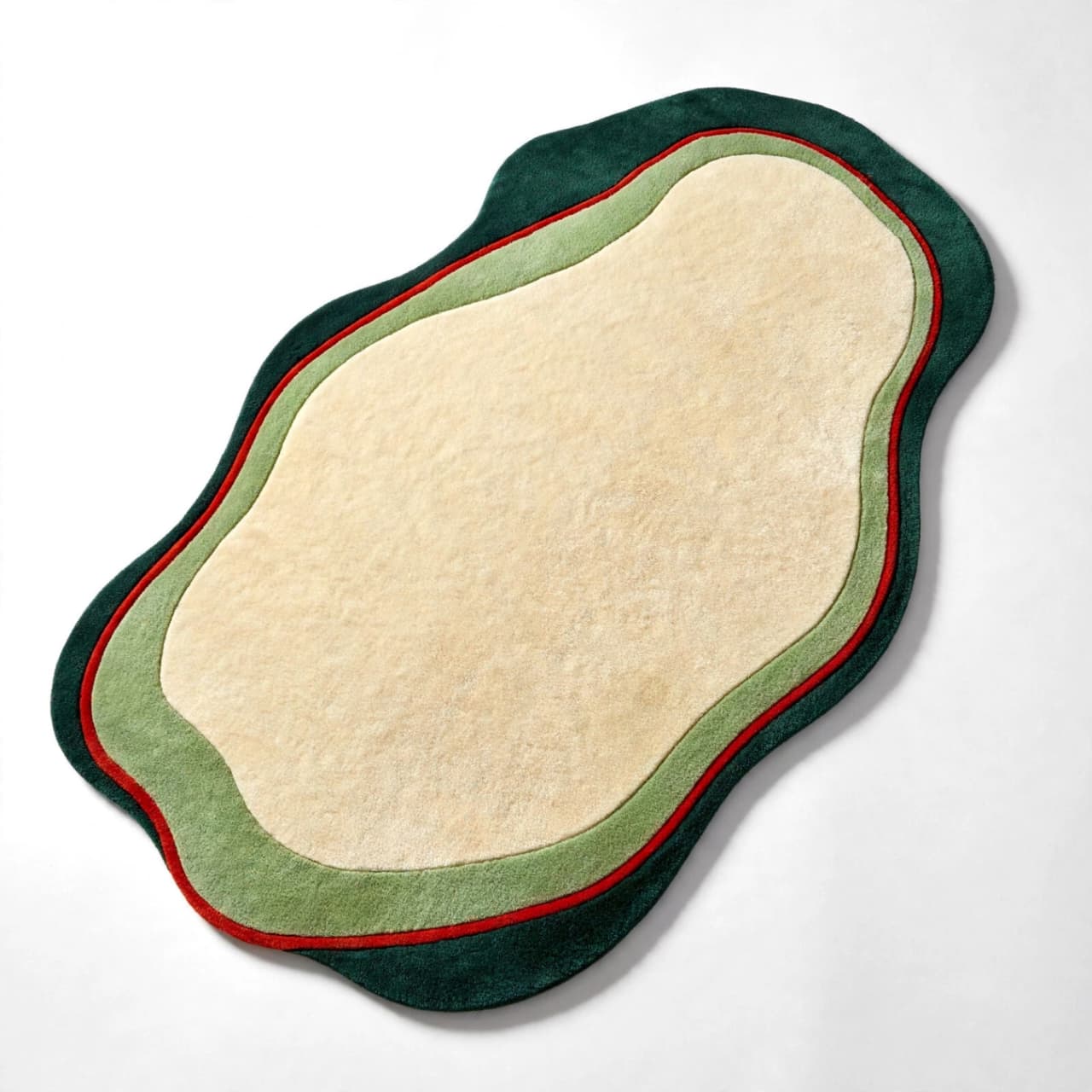 Organic Shape Hand-Tufted Wool Rug - Beige, Green & Red | ZoraCarpet