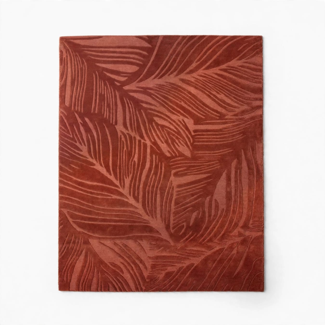 Rust Terracotta Palm Leaf Wool Rug | ZoraCarpet