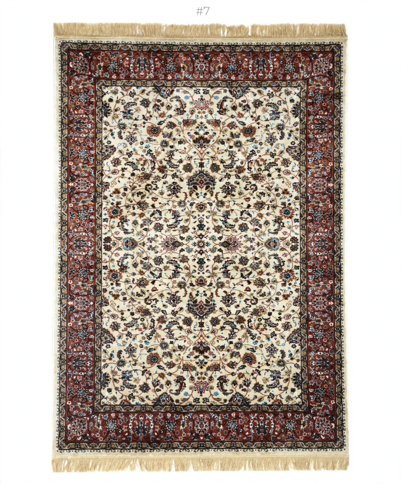 Vintage Persian Luxury Viscose Silk Wool Machine-Made Washable Carpet - Ivory Pink